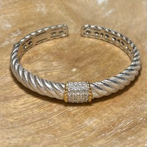 Judith Ripka Diamonique CZ Sterling Silver Hinged Cuff Bracelet